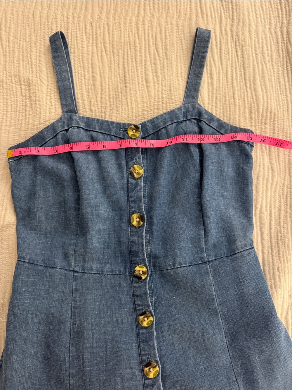 LOFT Chambray Denim Linen Blend Button Up Mini Dress with Pockets - Picture 8 of 9